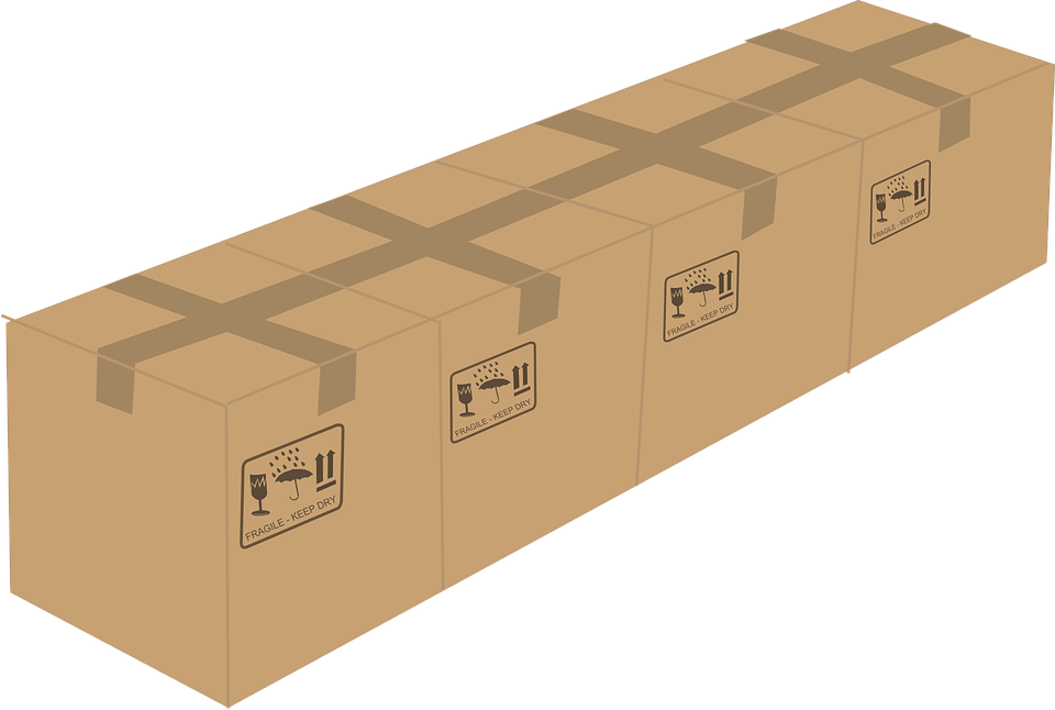 cardboard boxes sealed with tape