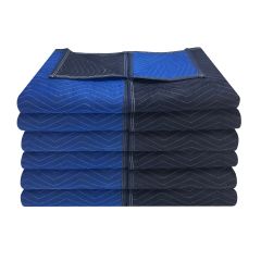 dark blue and light blue moving blankets