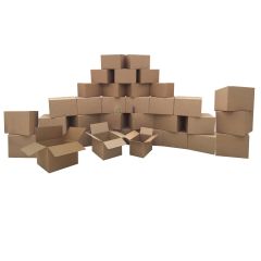 Various sizes of moving boxes accommodate different types of items, ensuring everything is properly organized and protected during the move.