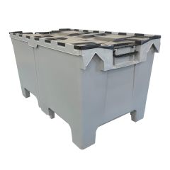 uBoxes Grey and black half pallet container with attached lid for for storing and shipping goods. | 