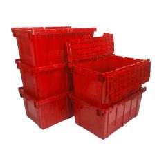 Reusable red plastic storage containers 