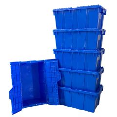 Plastic Crate with Lid 19.5" x 11.75" x 7.0" (6 pack, Blue)