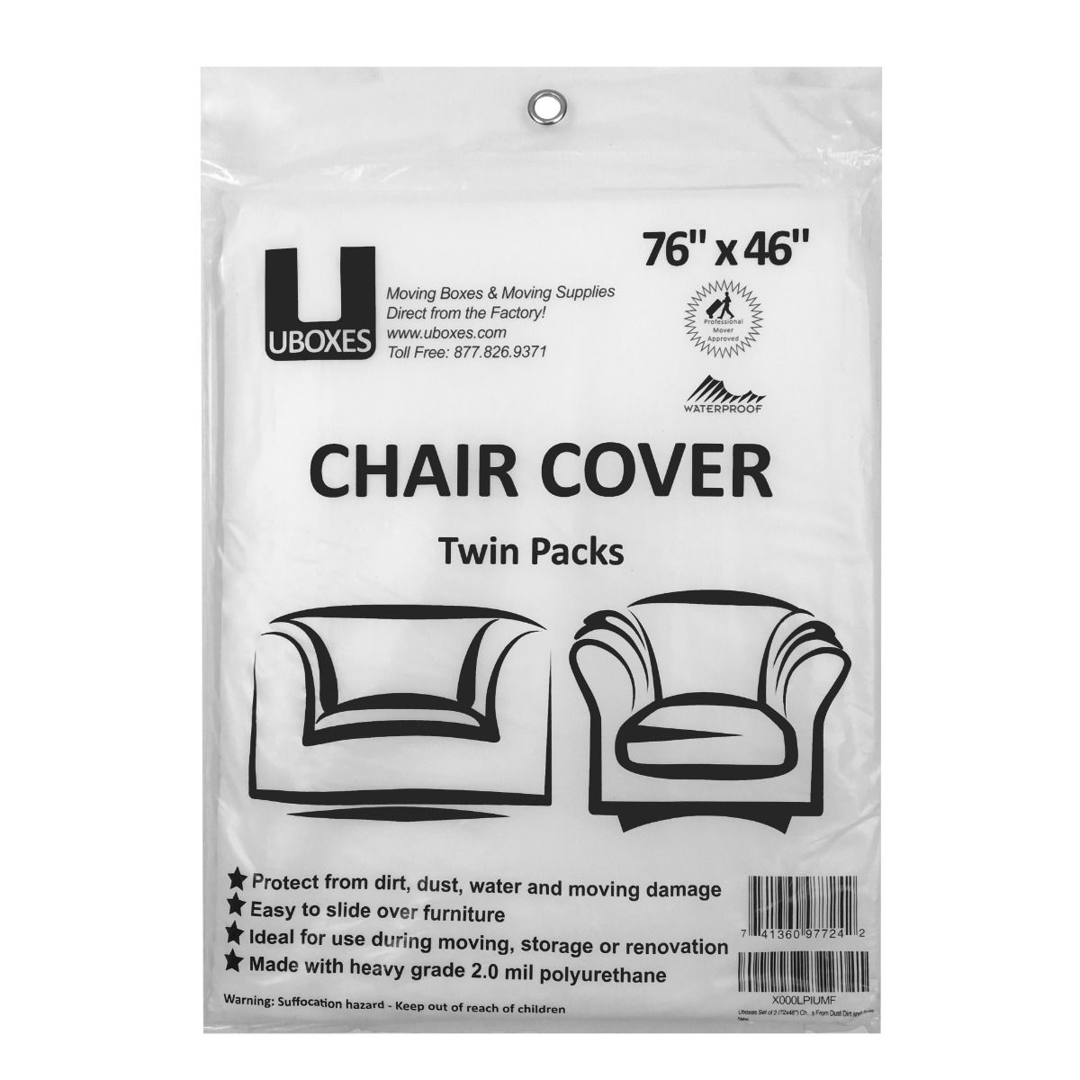 package of 2 NEW Chair covers for moving & storage protection from dust etc 