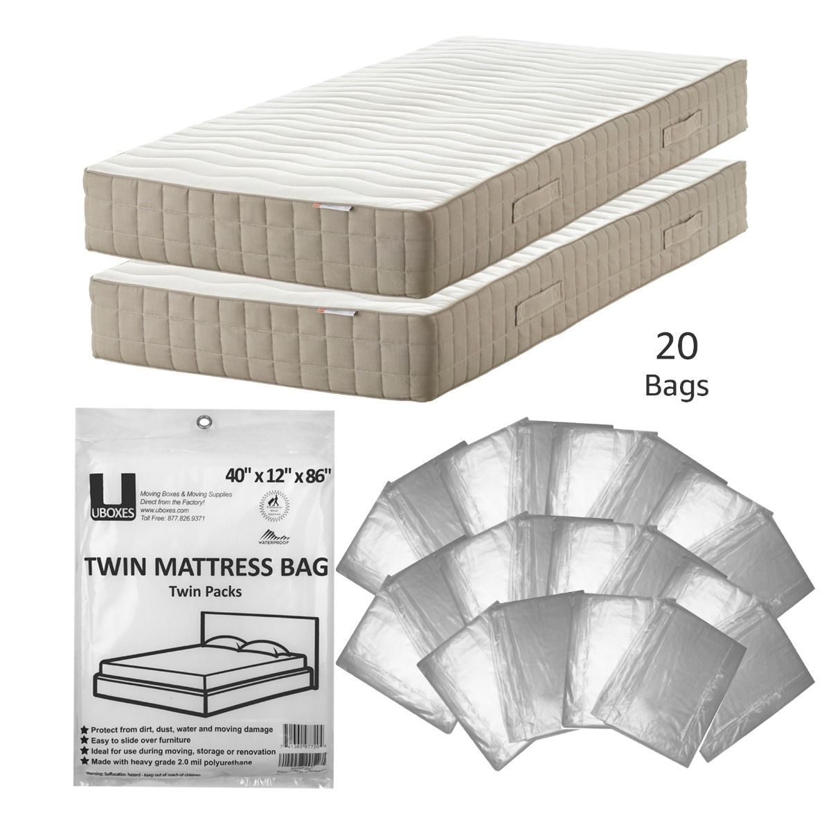 Twin Moving Mattress Bags Pack of 20 Moving Supplies for Movers