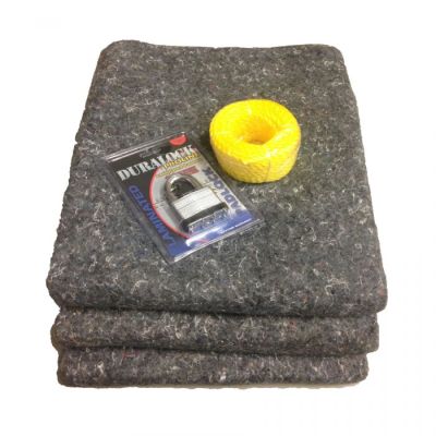 Kit for UBMOVE includes 12 Textile Moving Blankets, 1 lock and 2 container straps