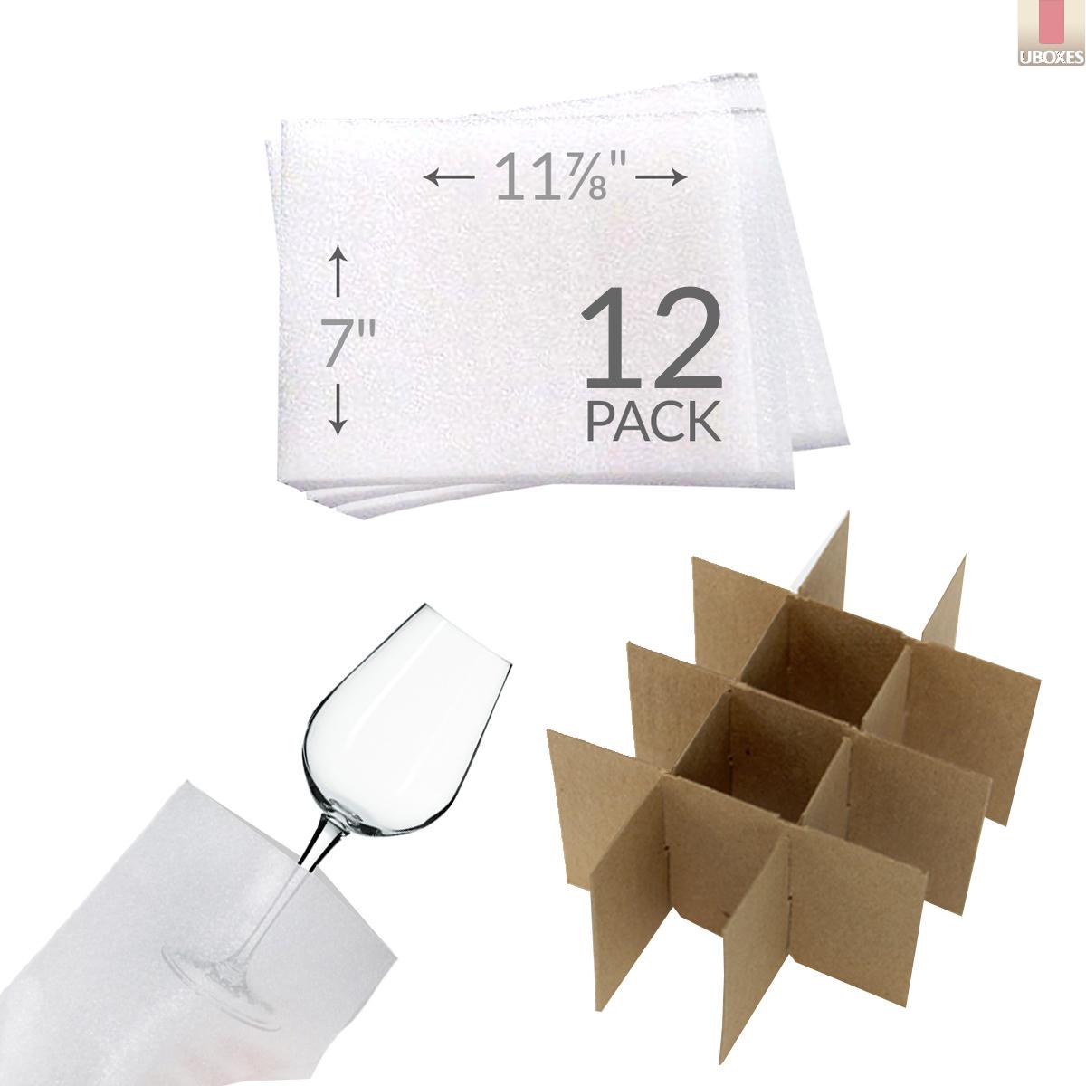 uBoxes Glass Cell Divider Box Compartments & Foam Pouches for Glasses