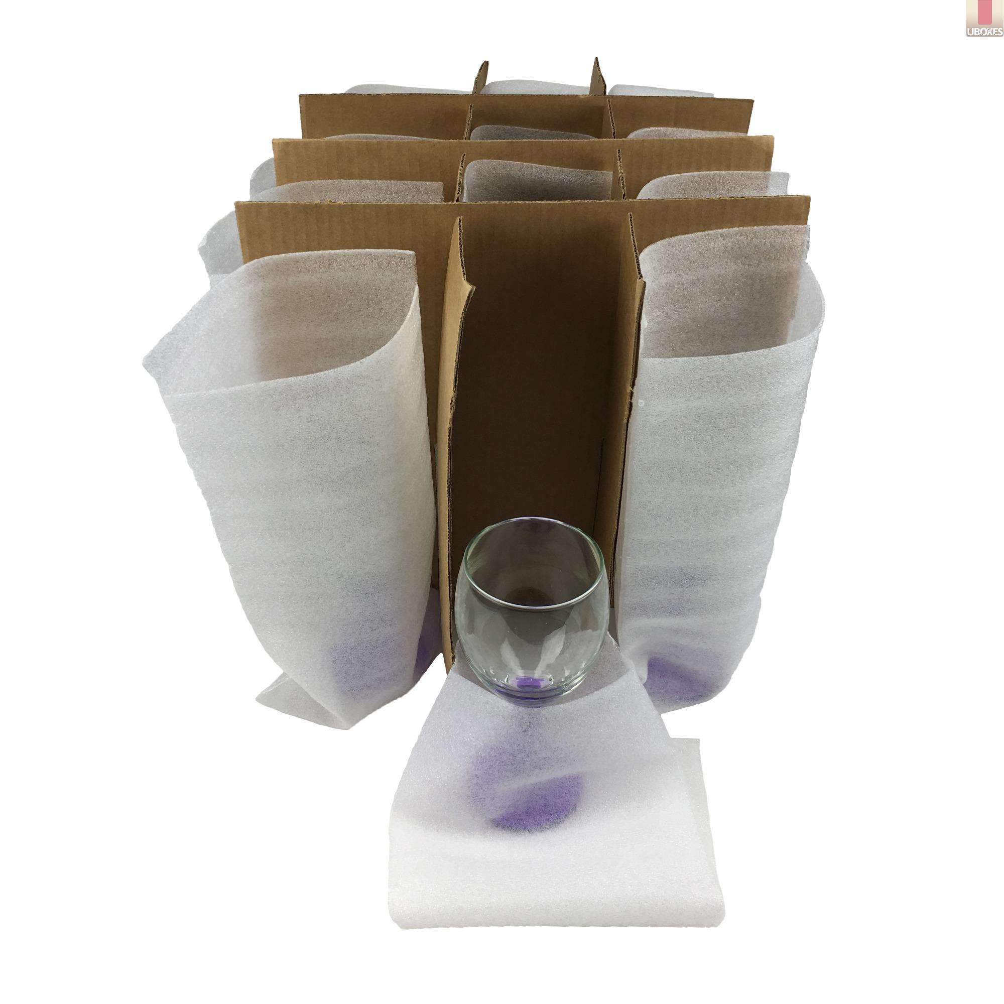 uBoxes Glass Cell Divider Box Compartments & Foam Pouches for Glasses