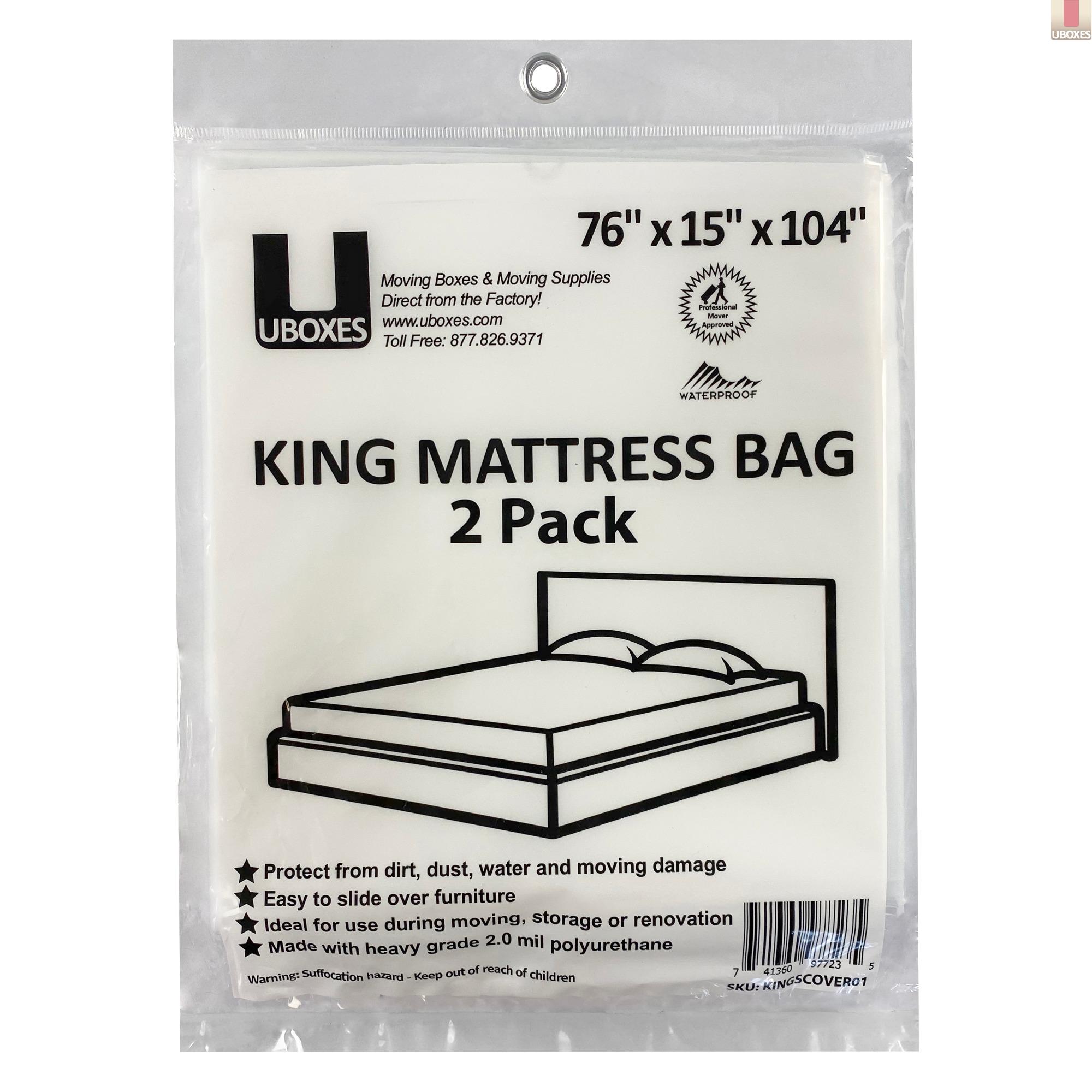 uBoxes King Mattress bags 2 Pack 76x15x104 Poly Bags Protective Moving