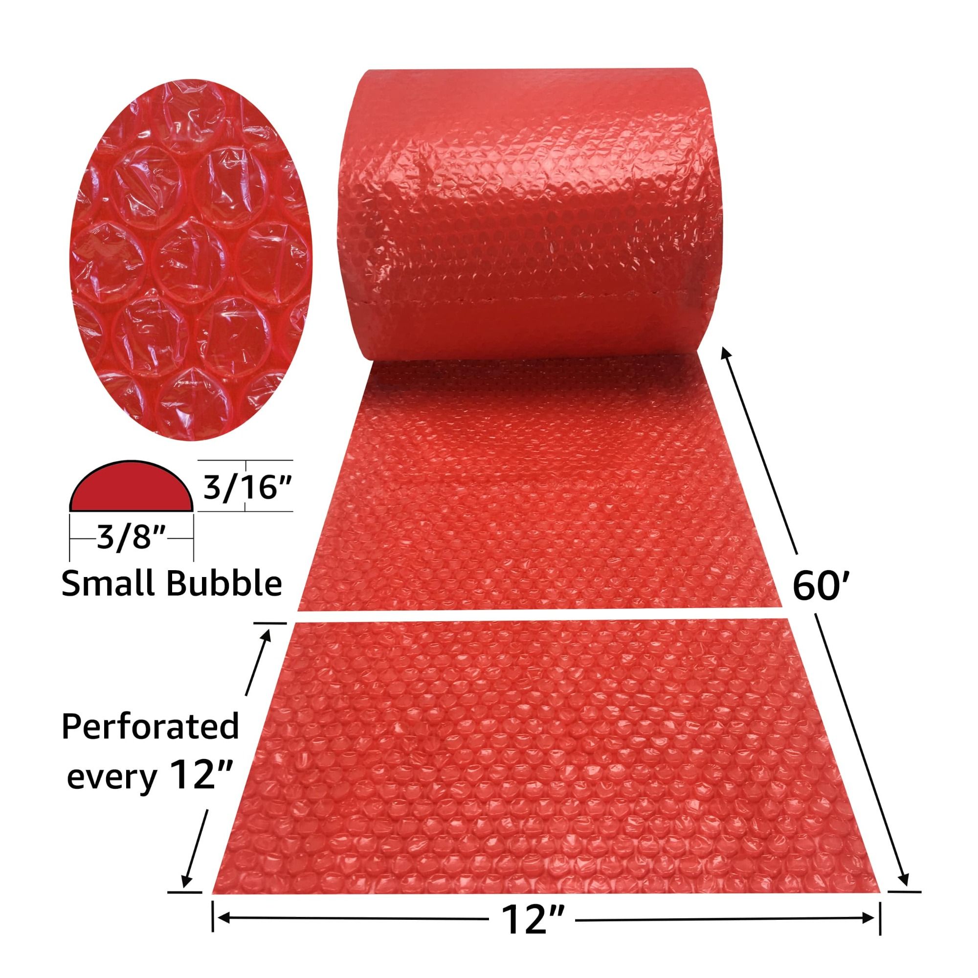 UBMOVE Small Bubble Red Wrap 12" Wide perforated every 12" - Picture 15 of 38
